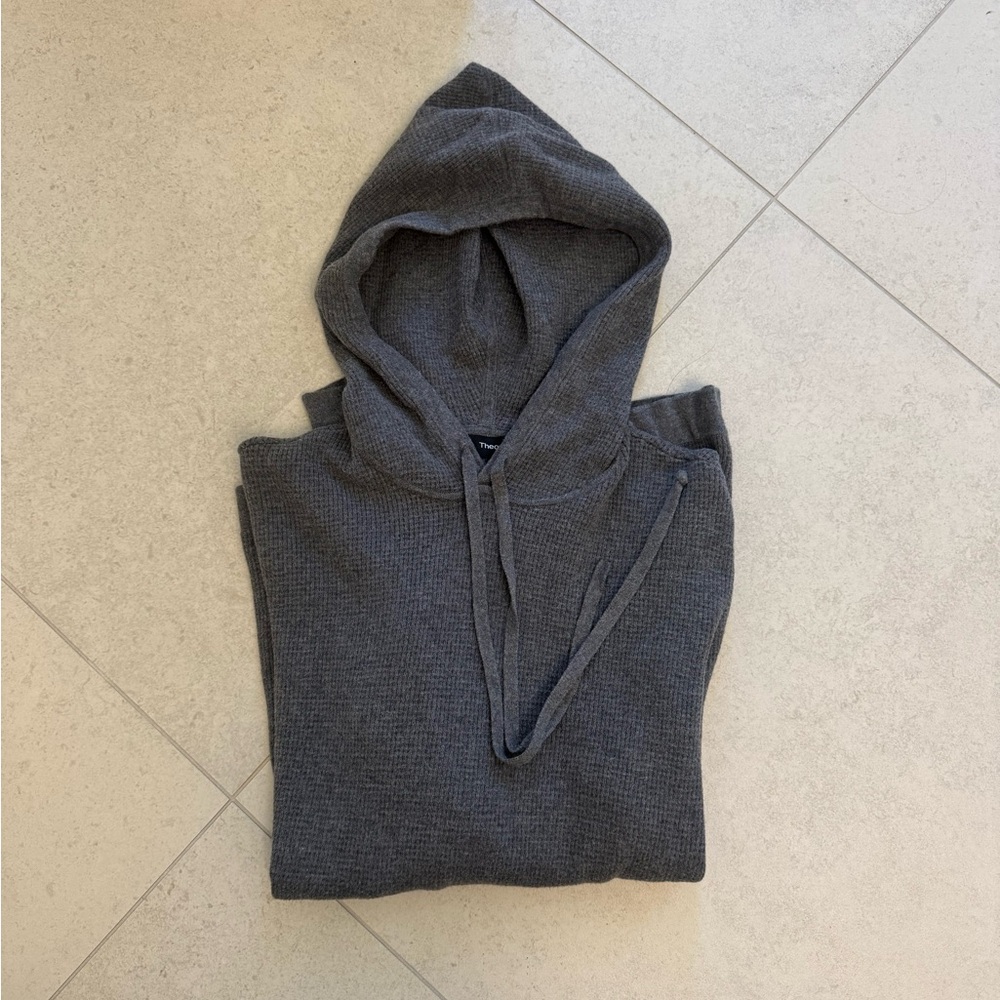 Theory Gray Hooded Waffle long sleeve